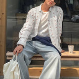 Wiaofellas  -  Men Shirt Striped Printing Lapel Long Sleeve Loose Men Clothing Streetwear Fashion Casual Tops Male Shirts S-5XL