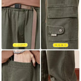 WIAOFELLAS  -  Preppy Style Solid Color Men's Clothing Spring Autumn Elastic Pockets High Waisted Casual Trousers Cargo Straight Bloomers Pants