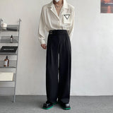 WIAOFELLAS  -  Black Suit Pants Men Oversized Fashion Social Mens Dress Pants Korean Loose Straight Wide Leg Pants Mens Office Formal Trousers