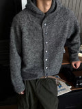 Wiaofellas  -  New Korean Fashion Button Hoodie Cardigan For Man Y2K Retro Brown Knitted Sweaters High Street Casual Cardigans Knitwear