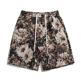 WIAOFELLAS  -  New Summer Men's Style Mid Waist Loose Elastic Tie Flowers Printing Casual Pants Classic Fashion Commuter All-match Shorts