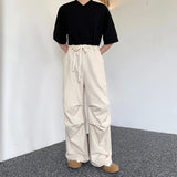 Wiaofellas  -  Retro Mens Casual Linen Pants Wide Leg Baggy Oversized Draped High Waist Plain Long Trousers Male Black Apricot