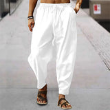 Wiaofellas  -  Men's Summer Casual Sports Pants Loose Fit Cotton Linen Breathable Straight Leg Trousers Youthful Energy Style Khaki Color
