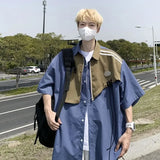 WIAOFELLAS  -  Korean Fashion Short-sleeved Shirt Men Spring and Summer New Loose Retro Button Cardigan Shirt Harajuku Jacket Streetwear Men