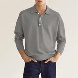 Wiaofellas  -  Men Long Sleeve Polo Shirt V Neck Button Up Casual Autumn Basic Solid Color Knitwear Tops For Men