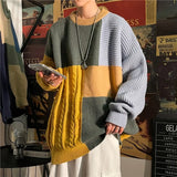 Wiaofellas New spot autumn and winter men's Hong Kong style print loose casual sweater pullover sweater