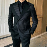 Wiaofellas  -  Double Breasted Stripe Suits For Men Wedding Groom Tuxedos 2 Pcs Pinstripe Italian Style Custom Made Male Fashion