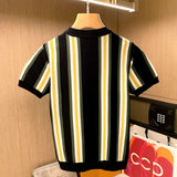 WIAOFELLAS  -  Europe and American Fashion Brand Men Striped Summer Ice Silk Short Sleeve T-shirt Men Breathable American Half Sleeve Tees A15