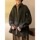 WIAOFELLAS  -  Long-sleeved Shirt Men Solid Color Japanese Retro Spring Loose Brown Trendy Versatile Cardigan