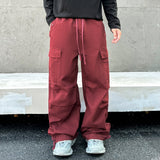 WIAOFELLAS  -  New Trendy Loose Straight Tube Ankola Red Washed Jeans