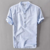 WIAOFELLAS  -  Mens Pullover Linen Shirts Short Sleeve Mens Quality Casual Shirts Slim fit Solid Mandarin Collar Cotton Shirts Men TS-155