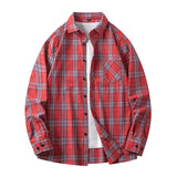 Wiaofellas  -  American Retro Plaid irt Men Spring Youth Sle Long Sve Top CleanFit irt Jaet Loose Fit Iron-Free Proc Trendy