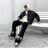 WIAOFELLAS  -  Street Towels Embroidered Loose Sports Pants Korean Version Trendy Hip-hop Retro Couple Casual Pants Men and Women