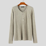 WIAOFELLAS  -  Men Shirt Solid Color Knitted Long Sleeve Casual Men Clothing Streetwear Korean Style Spring Autumn Fashion Male Tops