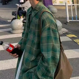 WIAOFELLAS  -  Fall New Casual Mens Shirts Plaid Printed Long Sleeve Loose Cardigan Men Tops Vintage Turn-down Collar Buttoned Shirt Male