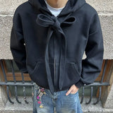 WIAOFELLAS  -  new American retro strap design hooded sweatshirt men and women loose casual cleanfit hoodie cardigan gengar rengoku