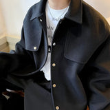 WIAOFELLAS  -  Winter Short Woolen Coat Men Warm Retro Thickened Woolen Jacket Men Streetwear Korean Loose Woolen Coat Mens Oversized Overcoat