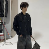 WIAOFELLAS  -  Streetwear Cleanfit Stand Windbreaker Corduroy Jacket for Men Front Pockets Solid Casual Loose Outwear Coat Oversized