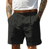 WIAOFELLAS  -  Men'S Cotton And Linen Shorts Fashion Casual Solid Color Sexy Elastic Waist Half Length Pants Slim Fit Street Beach Wear