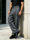 Wiaofellas  -  Regular double pleat ribbon striped trousers, men's loose wide-leg high-end casual suit pants