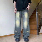 WIAOFELLAS  -  Y2k Mens Long Pants Washed Water Worn Ripped Jeans Autumn Casual Wear-Resistant Straight Leg Pants Men's Clothing Unisex