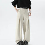 WIAOFELLAS  -  Beige Suit Pants Men Oversized Fashion Society Mens Black Dress Pants Korean Loose Wide Leg Pants Mens Office Formal Trousers