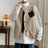 WIAOFELLAS  -  Japanese Trendy Couple Loose Jacket Retro Interface Bag Work Vest Sleeveless V-neck Vest Handsome Cardigan Aesthetic Urban Chic