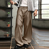 WIAOFELLAS  -  Men Striped Pants Button Joggers Loose Casual Wide Leg Trousers Men Streetwear Fashion Leisure Long Pants S-5XL