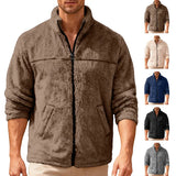 Wiaofellas  -  Men's Zipper Fleece Jacket Stand Collar Slim Fit Casual Large Size Autumn Winter Outerwear Thickened