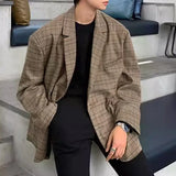 WIAOFELLAS  -  Men Blazer Plaid Lapel Long Sleeve Button Casual Suits Men Streetwear Autumn Fashion Leisure Male Coats S-5XL