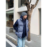 WIAOFELLAS  -  American retro blue plaid loose cotton vest men and women's trendy autumn and winter cotton jacket layered cotton jacket