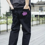 Wiaofellas Letter Print Baggy Jeans for Men Clothing Street Vintage Hip Hop Men Jeans Casual Wide Leg Jeans Men Sweatpants Pants