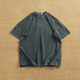 WIAOFELLAS  -  Heavy wash short sleeve T-shirt men drop shoulder sleeve solid color loose summer round neck half sleeve T