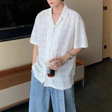 WIAOFELLAS  -  Mens Shirt Diamond Hollow Breathable Thin Casual Shirt Summer Fashion Niche Sexy Outdoor Short-Sleeved Top Men'S Clothing 2025