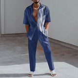 WIAOFELLAS  -  New Spring/Summer Fashion Shirt Set Men's 3D Printed Collar Short Sleeve Casual Solid Color Set Hawaiian Shirt Holiday Men's Set