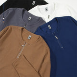 WIAOFELLAS  -  Men Clothing Trend Long Sleeve Half Zipper T-Shirt Loose Spring Autumn Split American Tide T- Tops Solid Tees Shirts Tshirt New