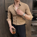 WIAOFELLAS  -  High Elasticity Long Sleeve Men's Dress Shirts Business Gentleman Social Slim-fit Men Shirt Casual Button Up Solid Mens Clothing