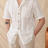 WIAOFELLAS  -  Mens Shirt Hollow Breathable Casual Vacation Shirt Summer Fashion Plain Thin Beach Short-Sleeved Top Men'S Clothing 2025 New