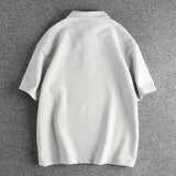 WIAOFELLAS  -  Blended bead fabric heavy polo shirt men simple small letters embellished American casual loose short sleeves