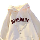 Wiaofellas  -  American Style Casual Hoodie Letter Print Loose Fit Unisex Autumn Winter Versatile Couple's Wear Cotton Long Sleeve Coat