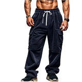 WIAOFELLAS  -  Men's Pants Corduroy Autumn Casual Breathable Wide-leg Multi-pocket Straight Trousers Loose Bottoms PLus Size XXXL
