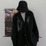 Wiaofellas Men's Fashion Trend Retro Coats Minority Pin Decoration Suit Jackets Casual Blazers Black Color Western-style Clothes