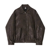 WIAOFELLAS  -  Men PU Leather Jackets High Street Turn-down Collar Zipper Pockets Solid Color Male Short Coat Spring New Chic