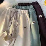 Wiaofellas  -  Autumn Waffle Straight Wide Leg Pants For Men Korean Fashion Baggy Trousers New Breathable Casual Y2K Vintage Sweatpants