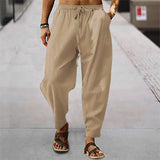 Wiaofellas  -  Men's Summer Casual Sports Pants Loose Fit Cotton Linen Breathable Straight Leg Trousers Youthful Energy Style Khaki Color