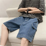 WIAOFELLAS  -  2025 Fashion Men Summer Retro Casual Big Pocket Shorts Mens Thin Five Point Casual Pants Male Loose Straight Denim Shorts P902