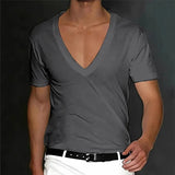 Wiaofellas  -  Slim Fit Short Sleeve V-Neck T-Shirt for Men Breathable Lightweight Summer Casual Top in Solid Color