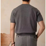Wiaofellas  -  Men's Knitted T-shirt Spring Summer New Cashmere Short Sleeved Men Round Neck Solid Knit Pullover Casual Men's Clothing Tops