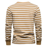 Wiaofellas  -  Autumn New Cotton Long Sleeve T Shirts Men Contrast Striped O-neck Men T-shirt Quality Brand Male Clothing