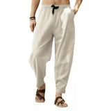 WIAOFELLAS  -  Spring Summer Casual Mens Loose Solid Pants Harajuku Pencil Cotton Linen Pants For Mens Mid Waist Splicing Drawstring Trousers